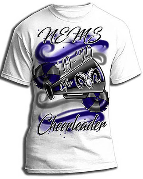 G037 Personalized Airbrushed Megaphone and Pom Pom Kids and Adult Tee Shirt