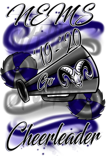 G037 Digitally Airbrush Painted Personalized Custom Megaphone and Pom Pom Drawstring Backpack