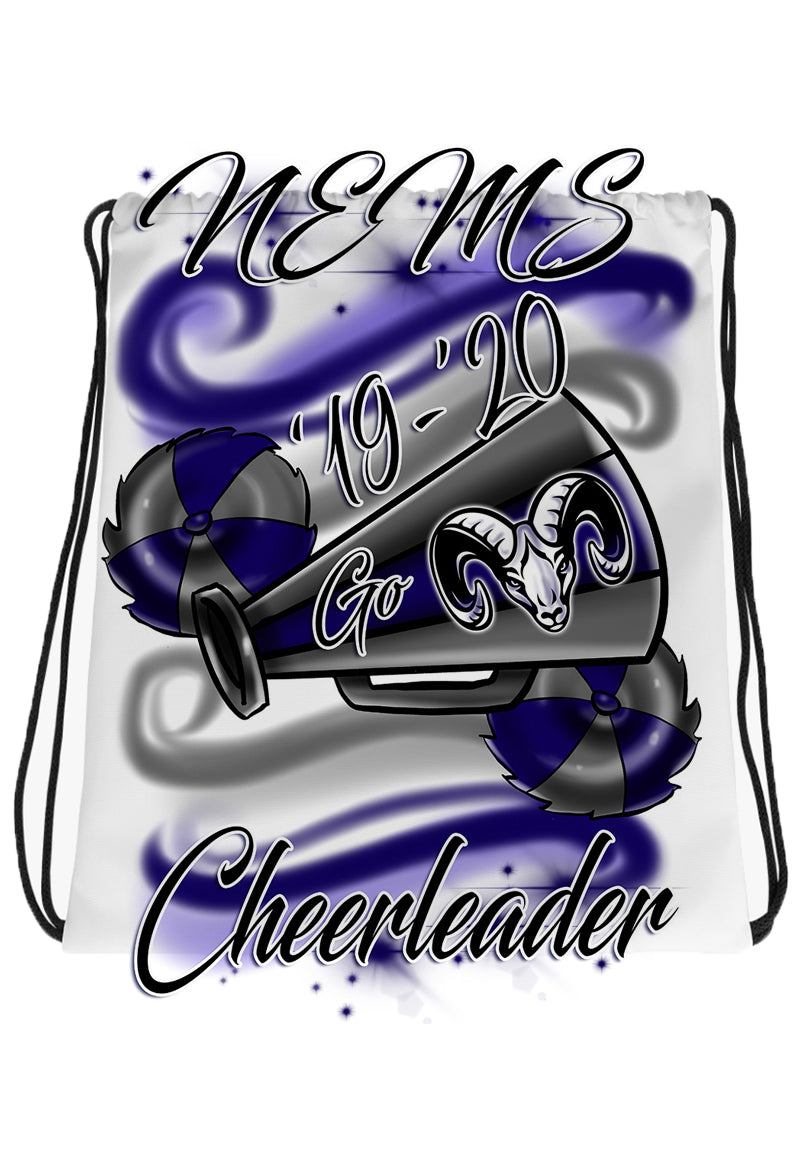 G037 Digitally Airbrush Painted Personalized Custom Megaphone and Pom Pom Drawstring Backpack