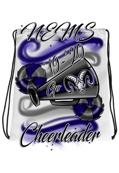 G037 Digitally Airbrush Painted Personalized Custom Megaphone and Pom Pom Drawstring Backpack