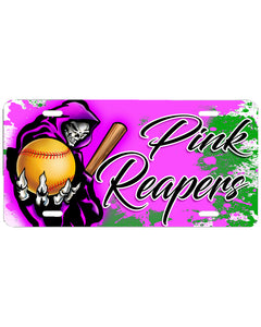G045 Digitally Airbrush Painted Personalized Custom Grim Reaper Softball    Auto License Plate Tag
