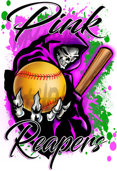 G045 Digitally Airbrush Painted Personalized Custom Grim Reaper Softball party Theme gift painting name Team Sport Drawstring Backpack