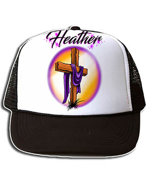H003 Personalized Airbrushed Christian Cross Snapback Trucker Hat