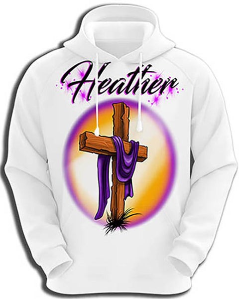 H003 Personalized Airbrushed Christian Cross Hoodie Sweatshirt