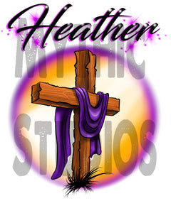 H003 Personalized Airbrushed Christian Cross Tee Shirt
