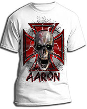 H007 Personalized Airbrushed Wicked Skull Maltese Cross Tee Shirt