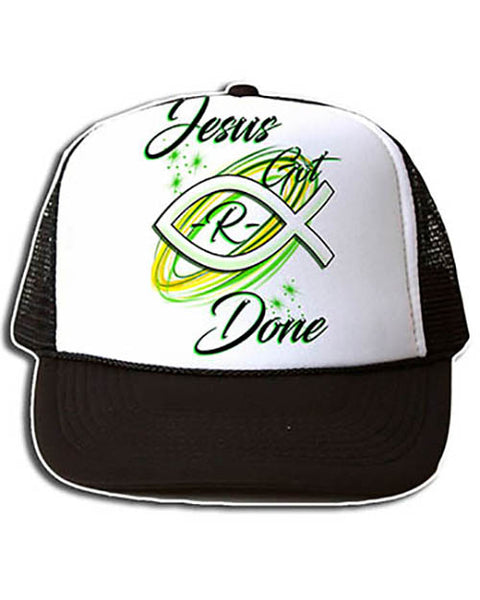 H008 Personalized Airbrushed Jesus Fish Snapback Trucker Hat