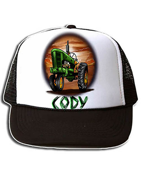 H009 Personalized Airbrushed Tractor Snapback Trucker Hat
