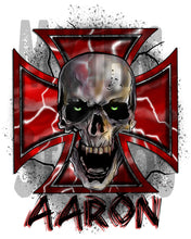 H007 Personalized Airbrushed Wicked Skull Maltese Cross Tee Shirt