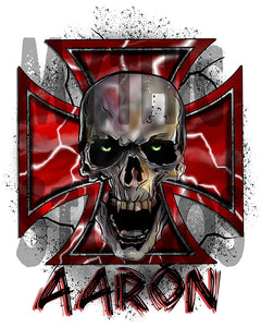 H007 Personalized Airbrushed Wicked Skull Maltese Cross Hoodie Sweatshirt