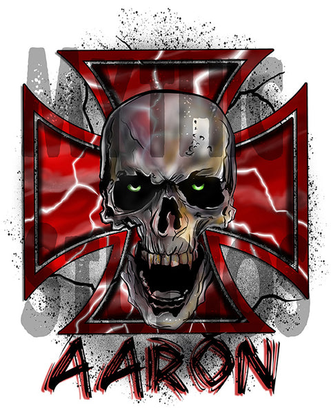 H007 Personalized Airbrushed Wicked Skull Maltese Cross Hoodie Sweatshirt
