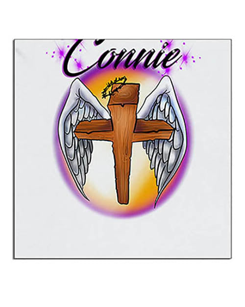 H010 Personalized Airbrushed Angel Wings Christian Cross Ceramic Coaster