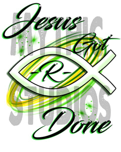 H008 Personalized Airbrushed Jesus Fish Tee Shirt