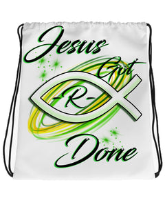 H008 Digitally Airbrush Painted Personalized Custom Christian Jesus fish religious  Drawstring Backpack