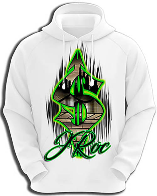 H012 Personalized Airbrushed Airbrush Money Symbol Hoodie Sweatshirt