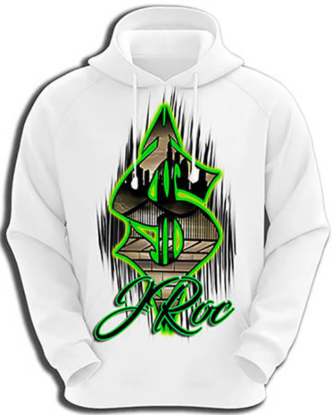 H012 Personalized Airbrushed Airbrush Money Symbol Hoodie Sweatshirt