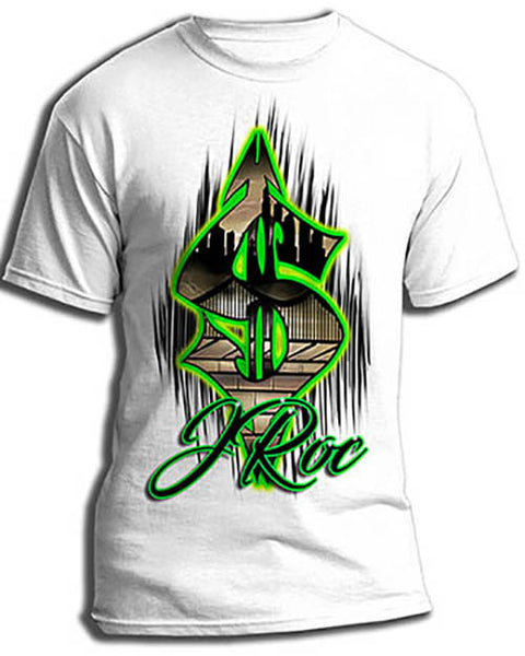 H012 Personalized Airbrushed Airbrush Money Symbol Tee Shirt