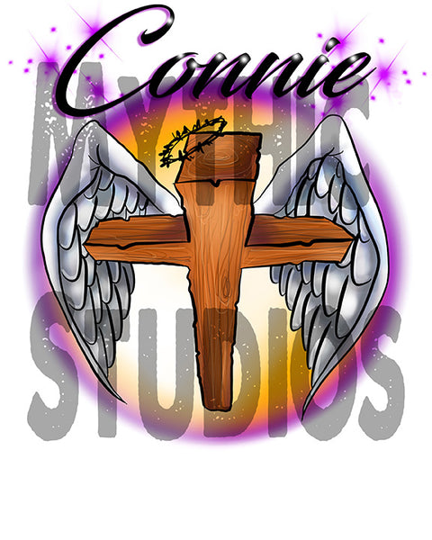 H010 Personalized Airbrushed Angel Wings Christian Cross License Plate Tag