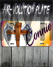 H010 Personalized Airbrushed Angel Wings Christian Cross License Plate Tag