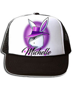H016 Personalized Airbrushed Airbrush Girl Bunny Snapback Trucker Hat