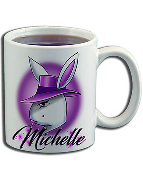 H016 Personalized Airbrushed Airbrush Girl Bunny Ceramic Coffee Mug