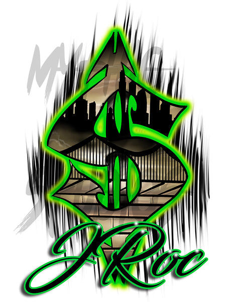 H012 Digitally Airbrush Painted Personalized Custom Dollar Sign Urban City scene  Drawstring Backpack