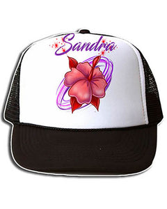 H019 Personalized Airbrushed Hibiscus Flower Snapback Trucker Hat