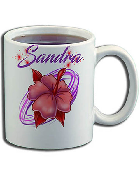 H019 Personalized Airbrushed Hibiscus Flower Ceramic Coffee Mug