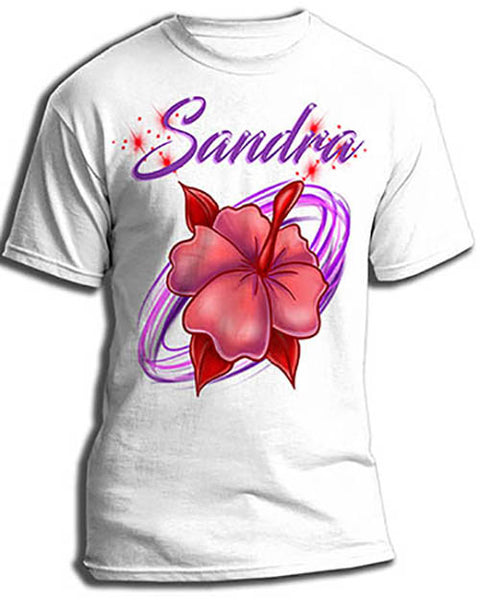 H019 Personalized Airbrushed Hibiscus Flower Tee Shirt