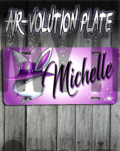 H016 Personalized Airbrushed Airbrush Girl Bunny License Plate Tag