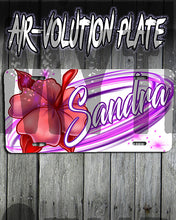 H019 Personalized Airbrushed Hibiscus Flower License Plate Tag
