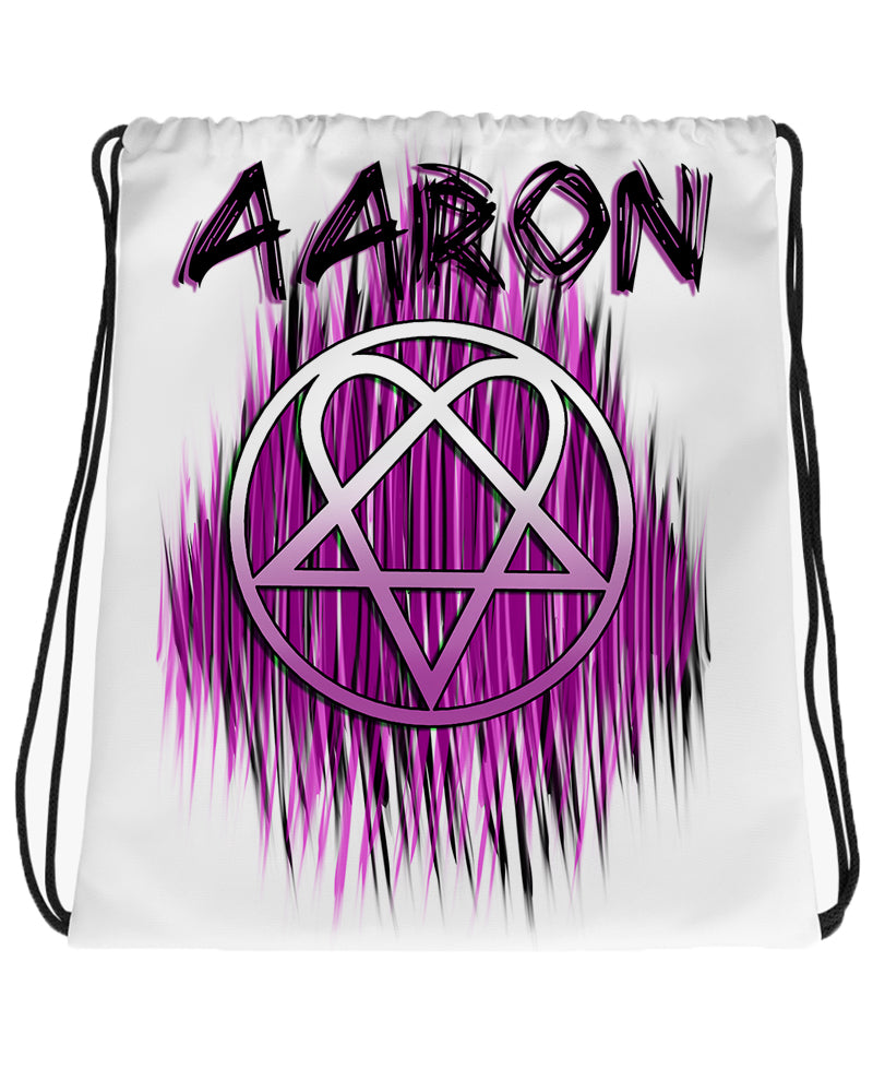 H023 Digitally Airbrush Painted Personalized Custom Bamagram Heartagram logo  Drawstring Backpack