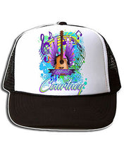 H047 Personalized Airbrushed Guitar Music Notes Snapback Trucker Hat