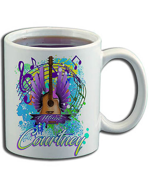 H047 Personalized Airbrushed Guitar Music Notes Ceramic Coffee Mug