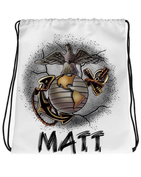 H041 Digitally Airbrush Painted Personalized Custom Marine EGA eagle Globe Anchor Drawstring Backpack
