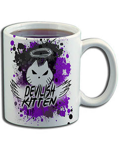 H050 Personalized Airbrushed Devil Kitten Ceramic Coffee Mug