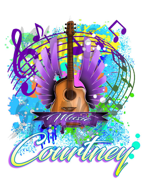H047 Digitally Airbrush Painted Personalized Custom Guitar music notes wings Drawstring Backpack