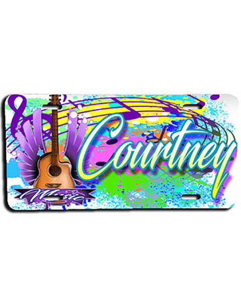 H047 Personalized Airbrushed Guitar Music Notes License Plate Tag