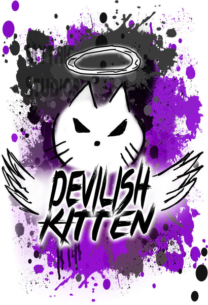 H050 Personalized Airbrushed Devil Kitten License Plate Tag
