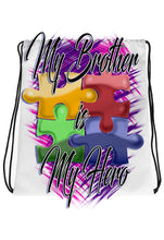 H051 Digitally Airbrush Painted Personalized Custom Autism logo Drawstring Backpack