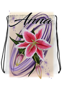 H055 Digitally Airbrush Painted Personalized Custom Flower Drawstring Backpack