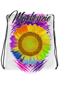 H057 Digitally Airbrush Painted Personalized Custom Sunflower Drawstring Backpack