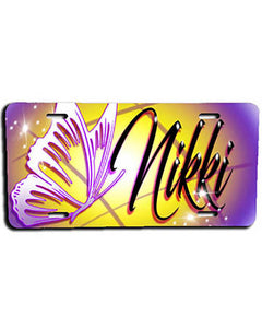 I001 Personalized Airbrush Butterfly License Plate Tag