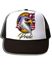 I003 Personalized Airbrush American Flag Bald Eagle Snapback Trucker Hat