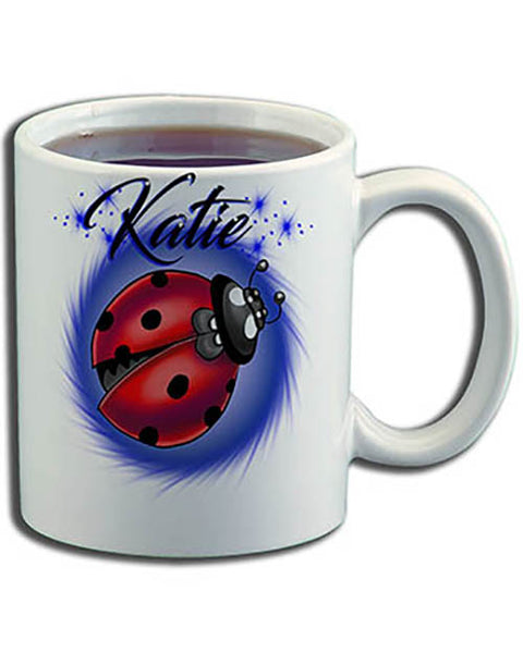 I007 Personalized Airbrush Ladybug Ceramic Coffee Mug