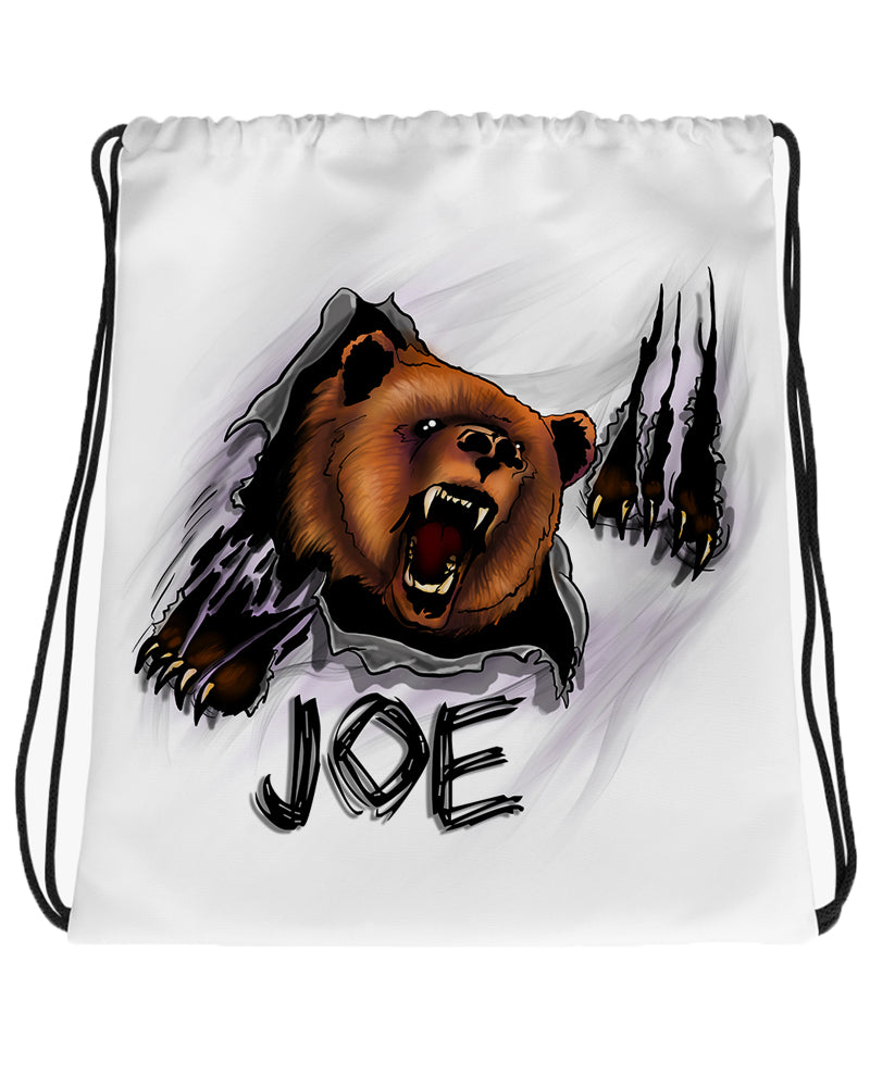 I006 Digitally Airbrush Painted Personalized Custom angry bear ripping claw Drawstring Backpack