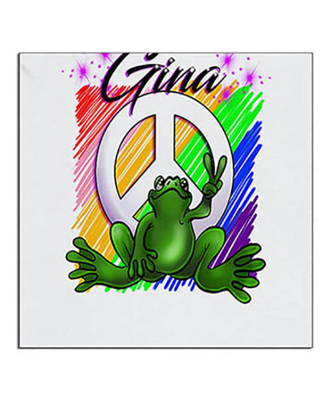 I009 Personalized Airbrush Peace Frog Ceramic Coaster