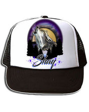I011 Personalized Airbrush Howling Wolf Snapback Trucker Hat