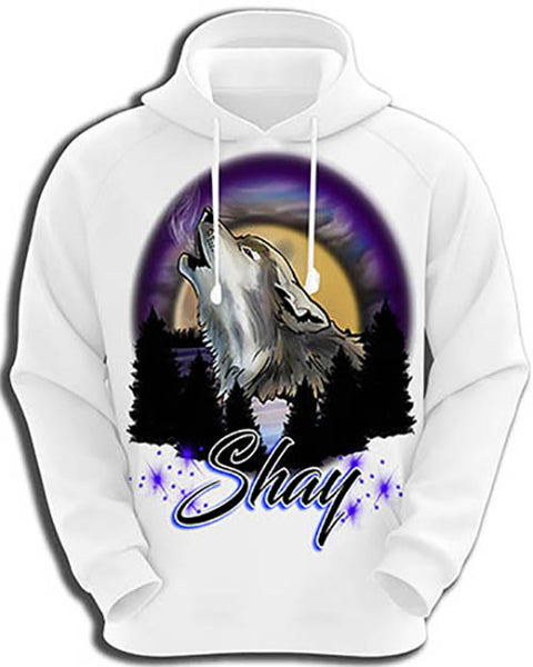 I011 Personalized Airbrush Howling Wolf Hoodie Sweatshirt