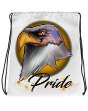 I013 Digitally Airbrush Painted Personalized Custom bald eagle American flag pride military Drawstring Backpack